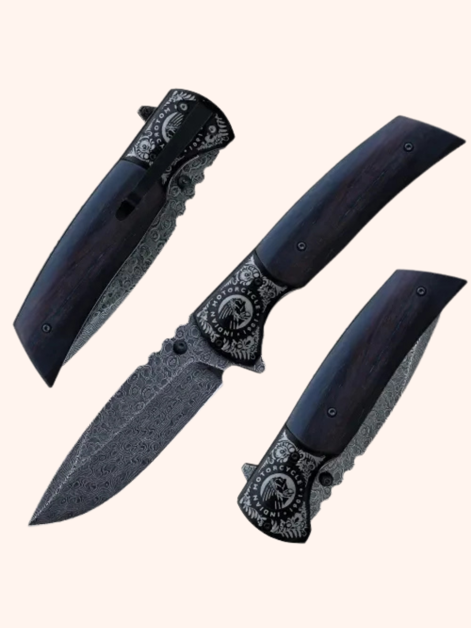 Dellinger Indian Black – zavírací nůž s ebenovým dřevem a rytinami Indian Motorcycle